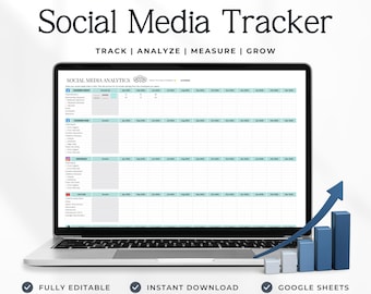 Kalkylblad för spårning av sociala medier, Google Sheets-spårning av sociala medier, mall för månatlig tillväxt för Instagram TikTok YouTube P3
