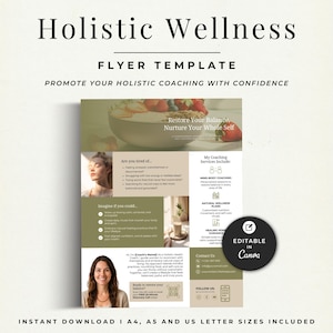 Holistic Coach Flyer Template, Digital Download Canva Design, Wellness Marketing Business Brochure, DIY Template, Healthy Eating Printable