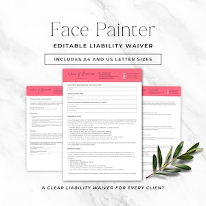 Editable Face Painter Liability Waiver Template | Printable Canva Consent Form for Parties, Festivals & Face Painting Businesses