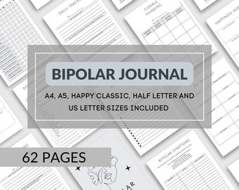 Printable Bipolar Mood Tracker Mental Health Journal Anxiety Planner Bipolar Disorder Awareness Bipolar Therapy Workbook Digital Download