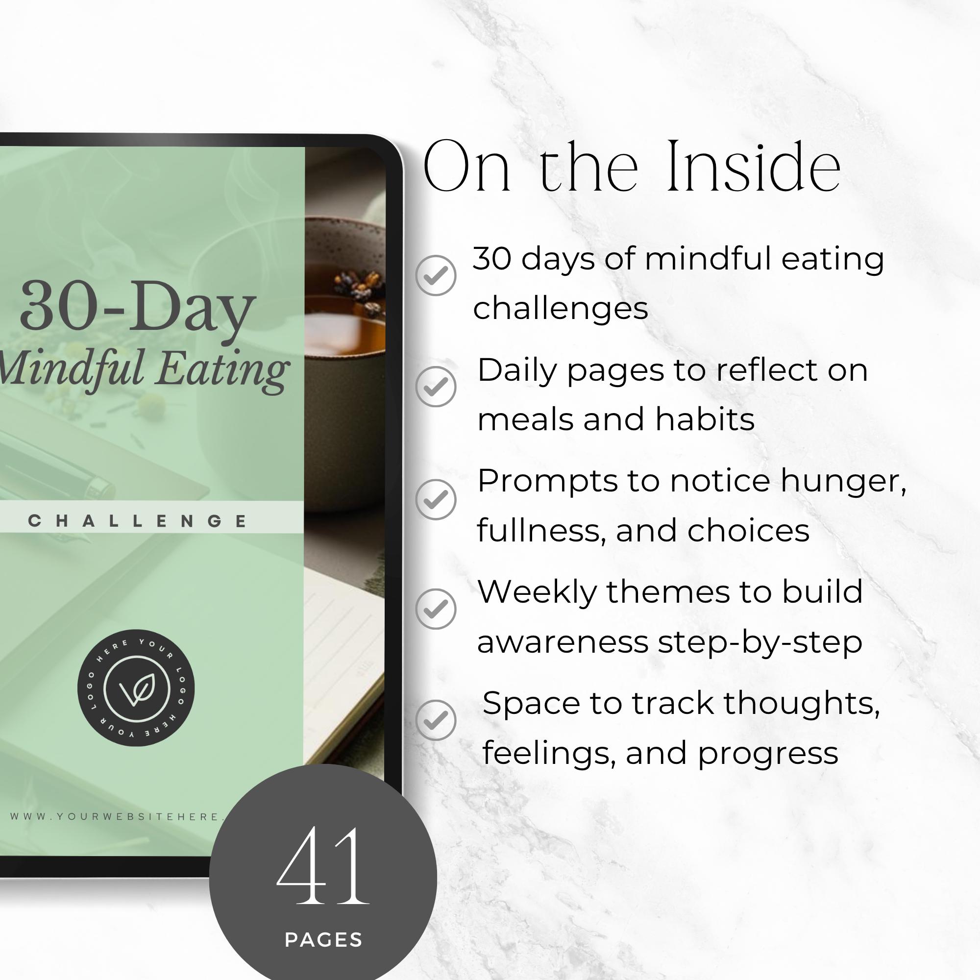Mindful Eating Workbook Printable, 30-day Eating Challenge Journal ...
