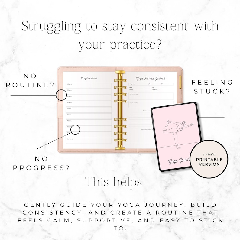 yoga habit tracker pages for home practice
guided yoga journal printable for mindfulness and growth