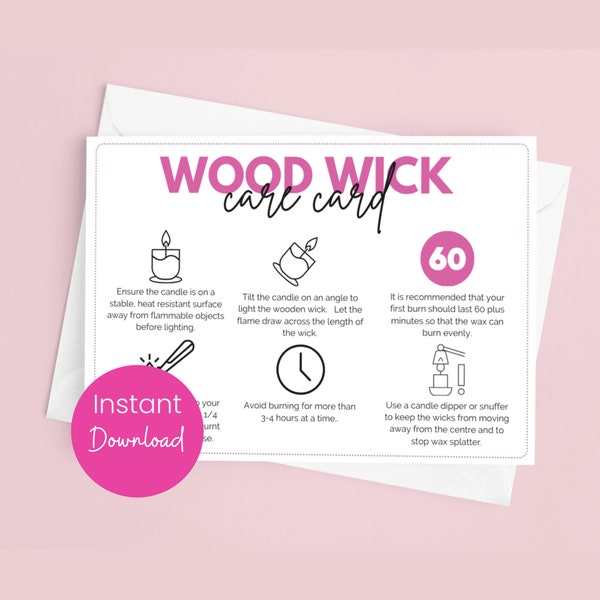 Wood Wick Candle Care Card Wooden Wick Care Instructions Candle Small Business Packaging Insert Candle Business Packing Instant Download