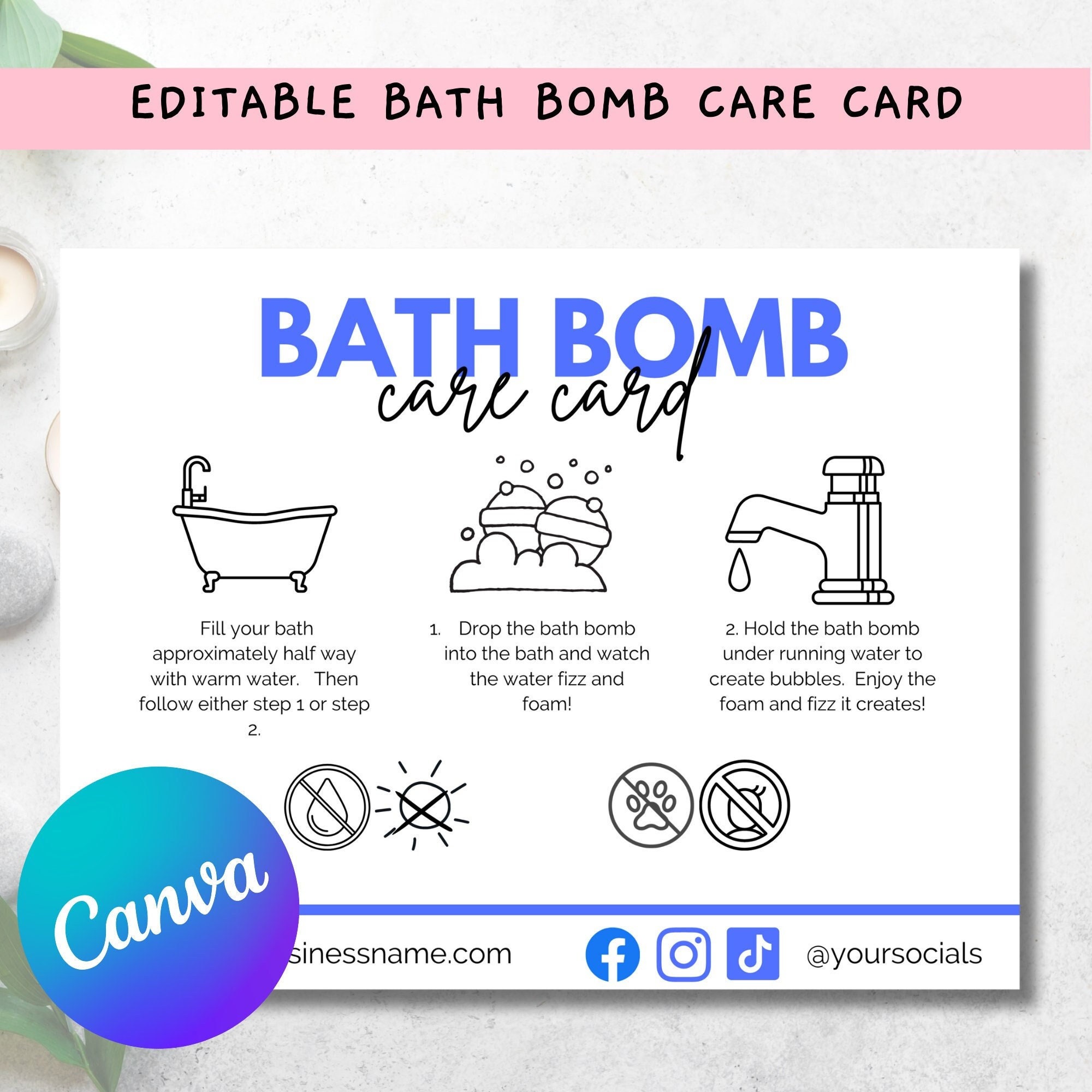 Editable Bath Bomb Safety Care Cards for Small Business Bath Etsy UK
