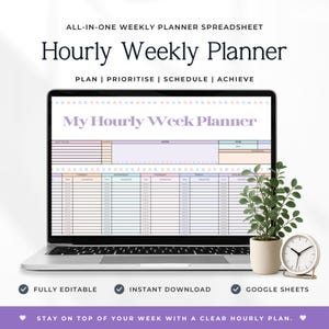Hourly Weekly Planner Spreadsheet, Time Blocking Calendar, Google Sheets Weekly Schedule, Editable Hour by Hour Planner for Busy Weeks P3
