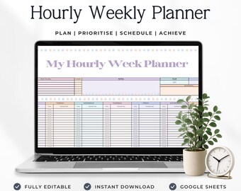 Hourly Weekly Planner Spreadsheet, Time Blocking Calendar, Google Sheets Weekly Schedule, Editable Hour by Hour Planner for Busy Weeks P3