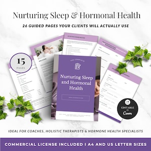 Plantilla editable de Canva para diario de sueño y salud hormonal / Formularios de coaching para programas de perimenopausia, menopausia, posparto y bienestar P2