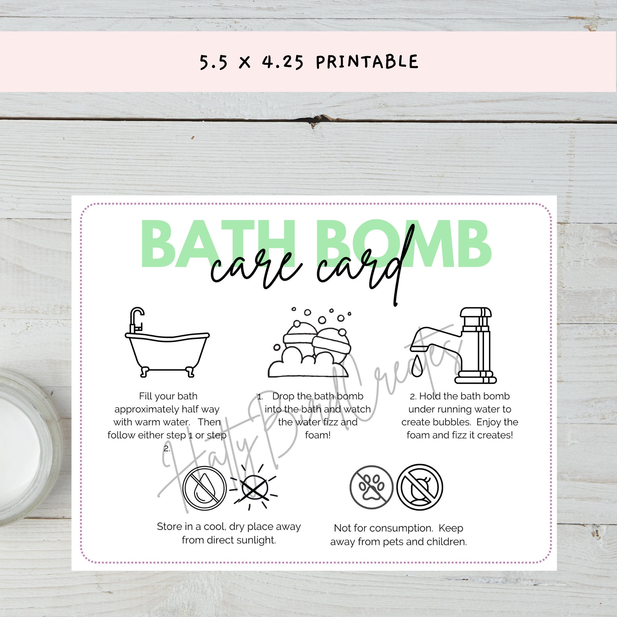 Bath Bomb Care Card Printable Bath Bomb Care Instructions Etsy Australia