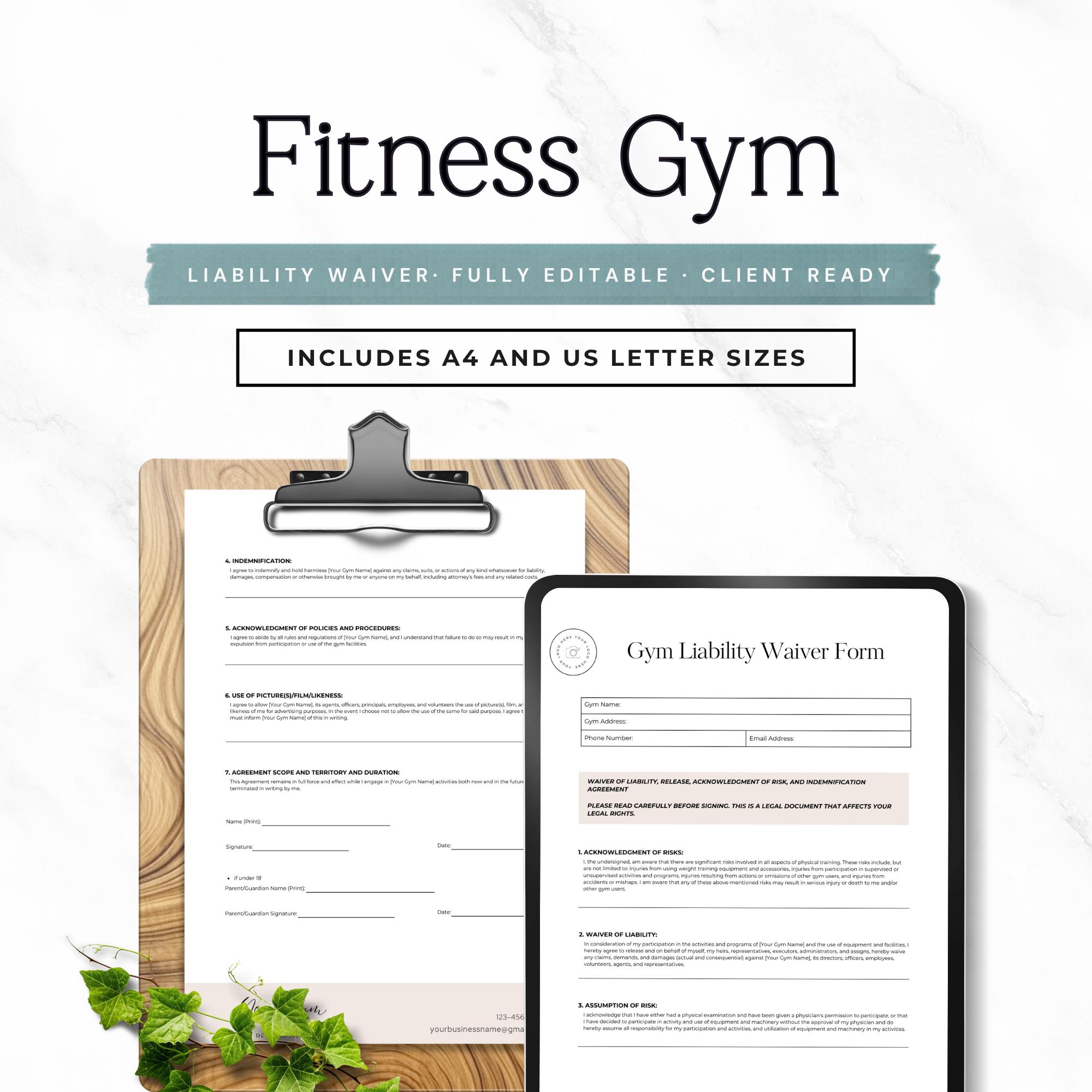Gym Liability Waiver Form Editable Fitness Studio Waiver Document ...