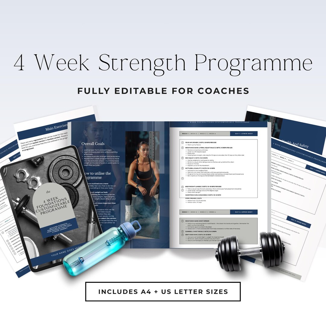 Personal Trainer Workout Plan Template, 4 Week Strength Program Canva ...