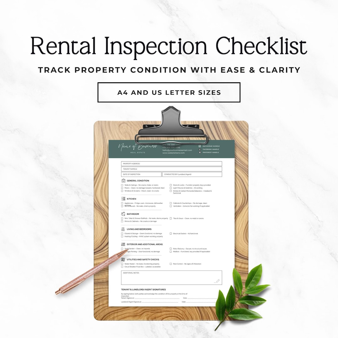 Rental Inspection Checklist, Move in Move Out Form, Property Inspection ...