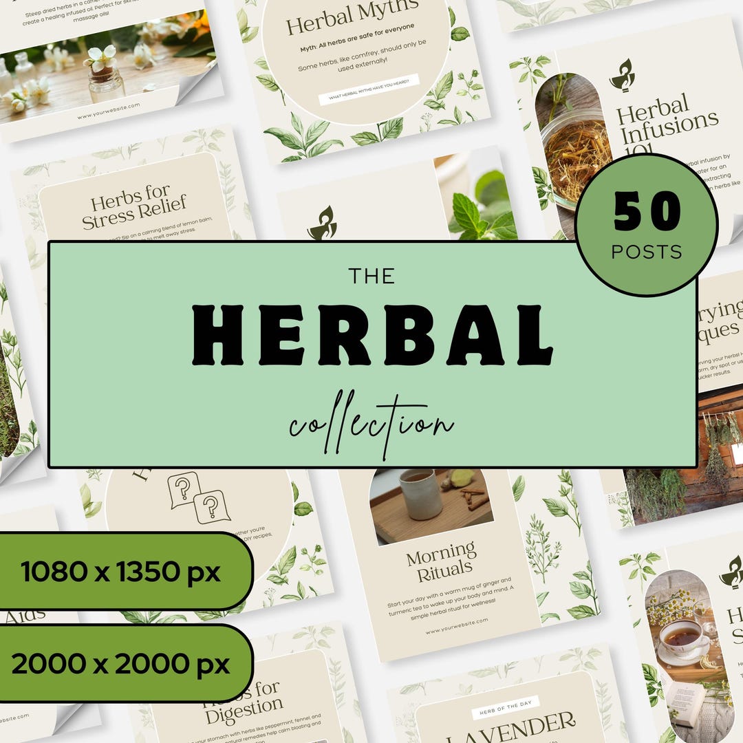 Herbal Instagram Posts, Social Media Templates for Herbalists, Canva ...