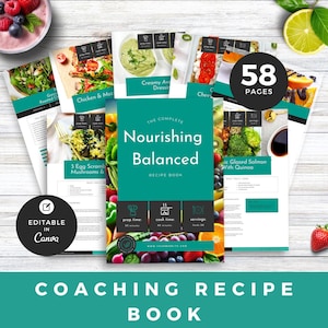 Editable Recipe Book Template for Nutrition and Health Coaches | Canva Meal Plan Guide with Recipes and Shopping Lists Lead Magnet Resource
