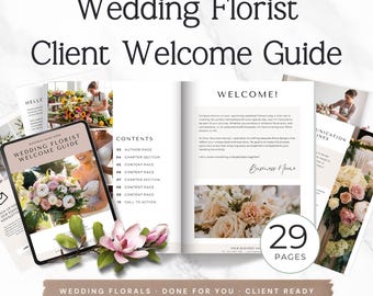Folleto de arreglos florales para bodas / Plantilla de folleto para floristas / Guía de bienvenida para floristas / Kit de incorporación de clientes / Plantilla de Canva en formato A4 y Carta estadounidense