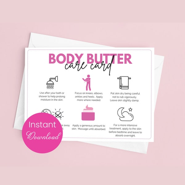Body Butter Care Card Template Whipped Body Lotion Instructions Printable Body Souffle Customer Care Guide for Body Butter Safety