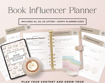 Book Influencer Planner, Bookstagram Content Planner, Reading Tracker, Review Templates, Social Media Planner for Beginners P2