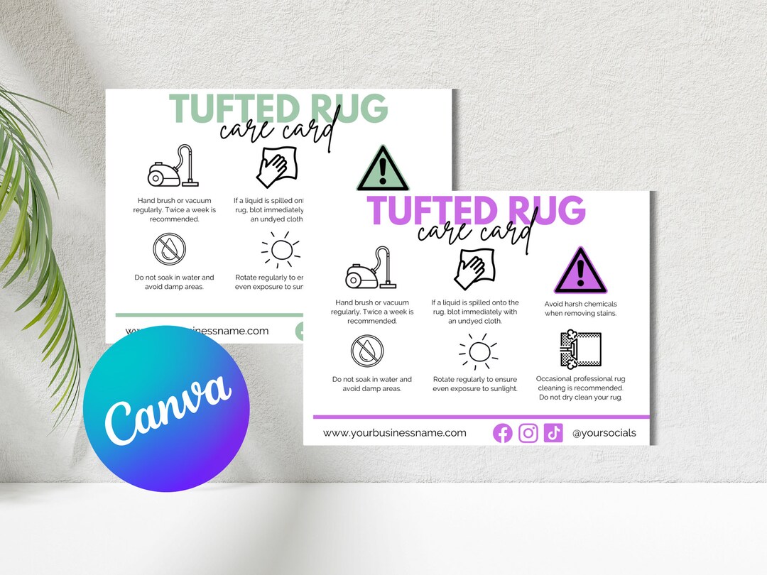 Editable Tufted Rug Care Card for Tufted Rug Instructions for Etsy