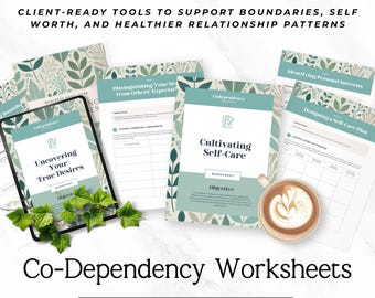 Cuaderno de trabajo sobre codependencia en PDF, paquete de hojas de trabajo para terapia, diario para establecer límites, cómo superar la codependencia, plantilla editable de Canva P2
