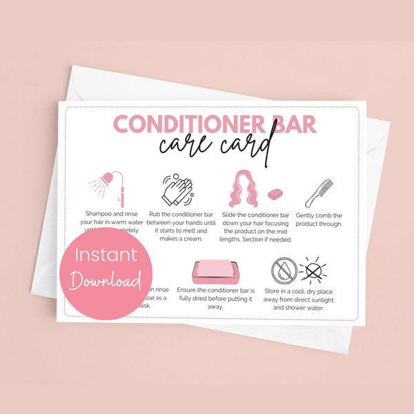 Conditioner Care Card Template Solid Conditioner Bar Instructions Eco Hair Conditioner Guide Zero Waste Hair Product Care Card