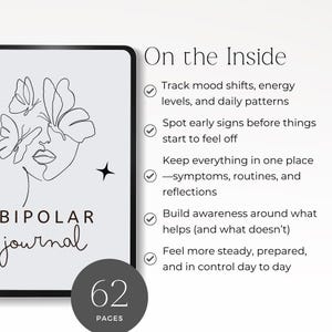 mental health journal printable for bipolar support and stability
bipolar workbook printable with mood log and symptom tracker