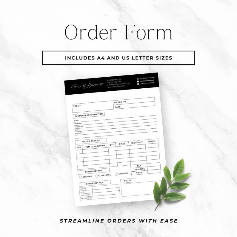 Editable Order Form for Small Business, Canva Order Tracking Template ...