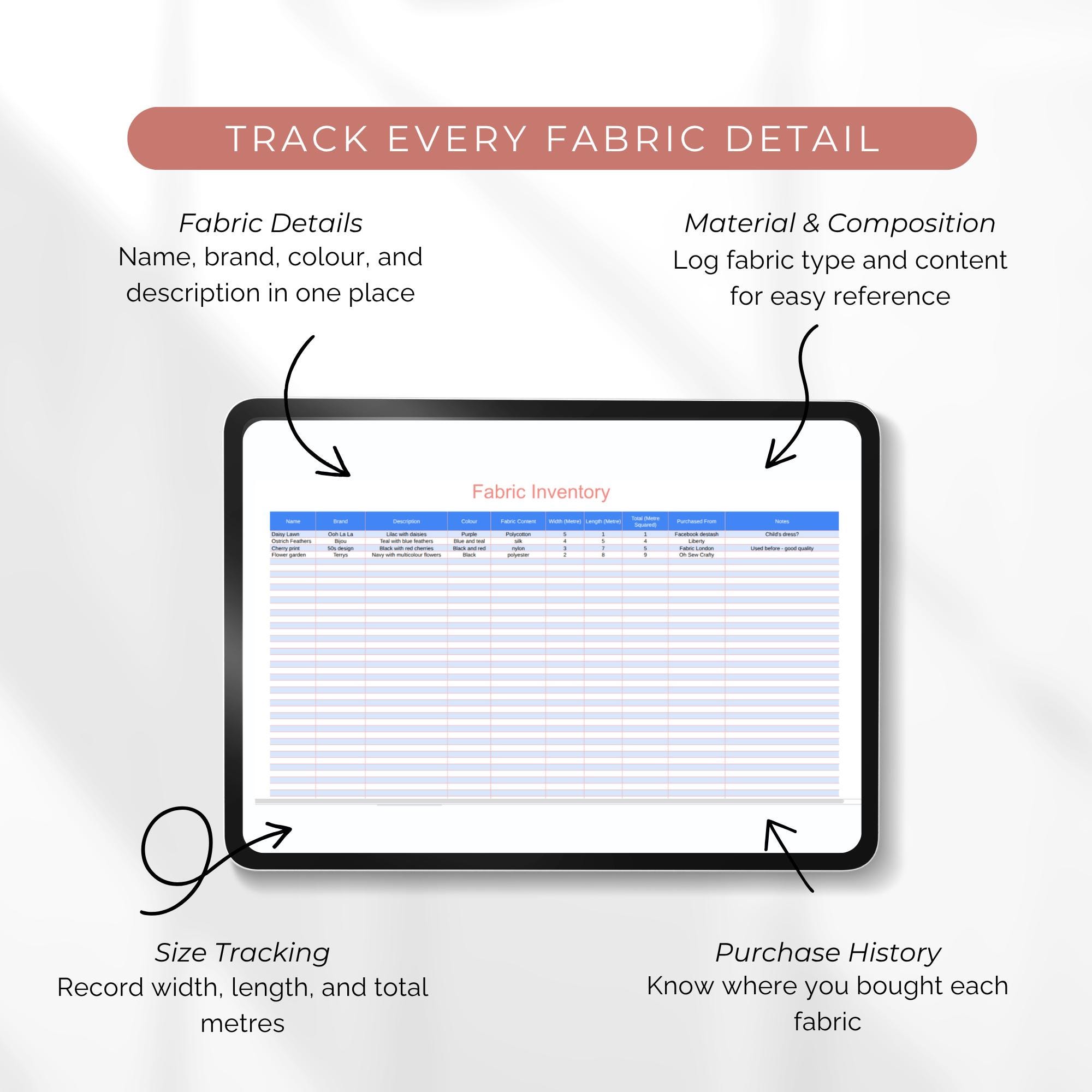 Sewing Inventory Spreadsheet Excel Fabric Tracker for Sewing Pattern ...