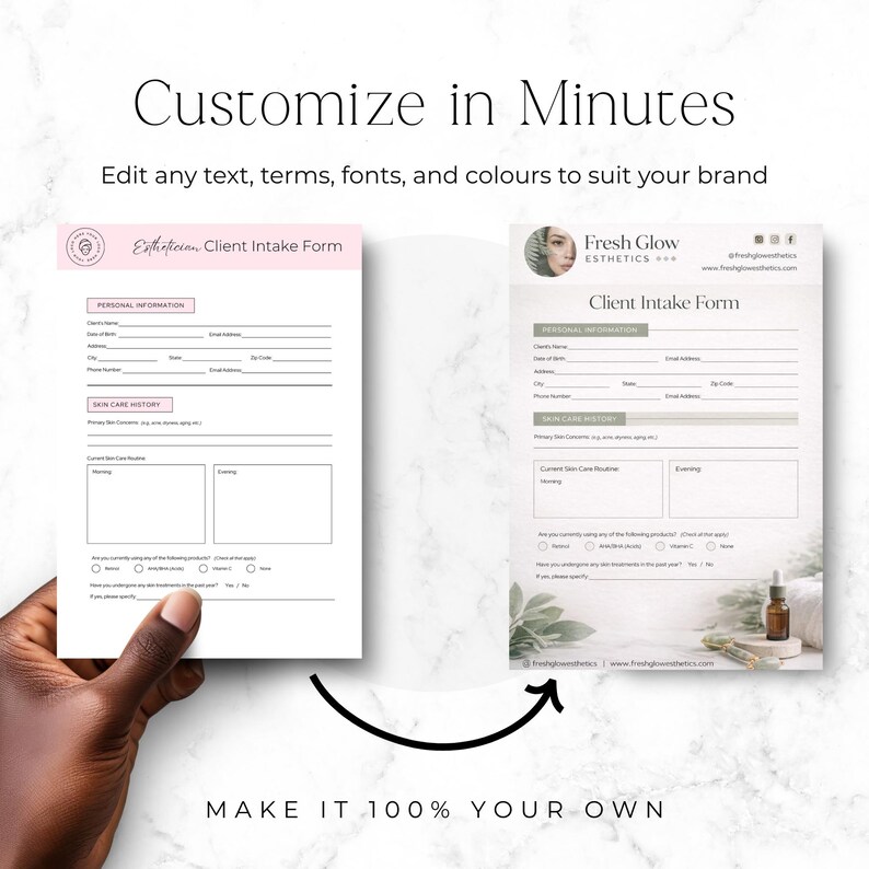 Esthetician Intake Form Template, Facial Client Consultation Form ...