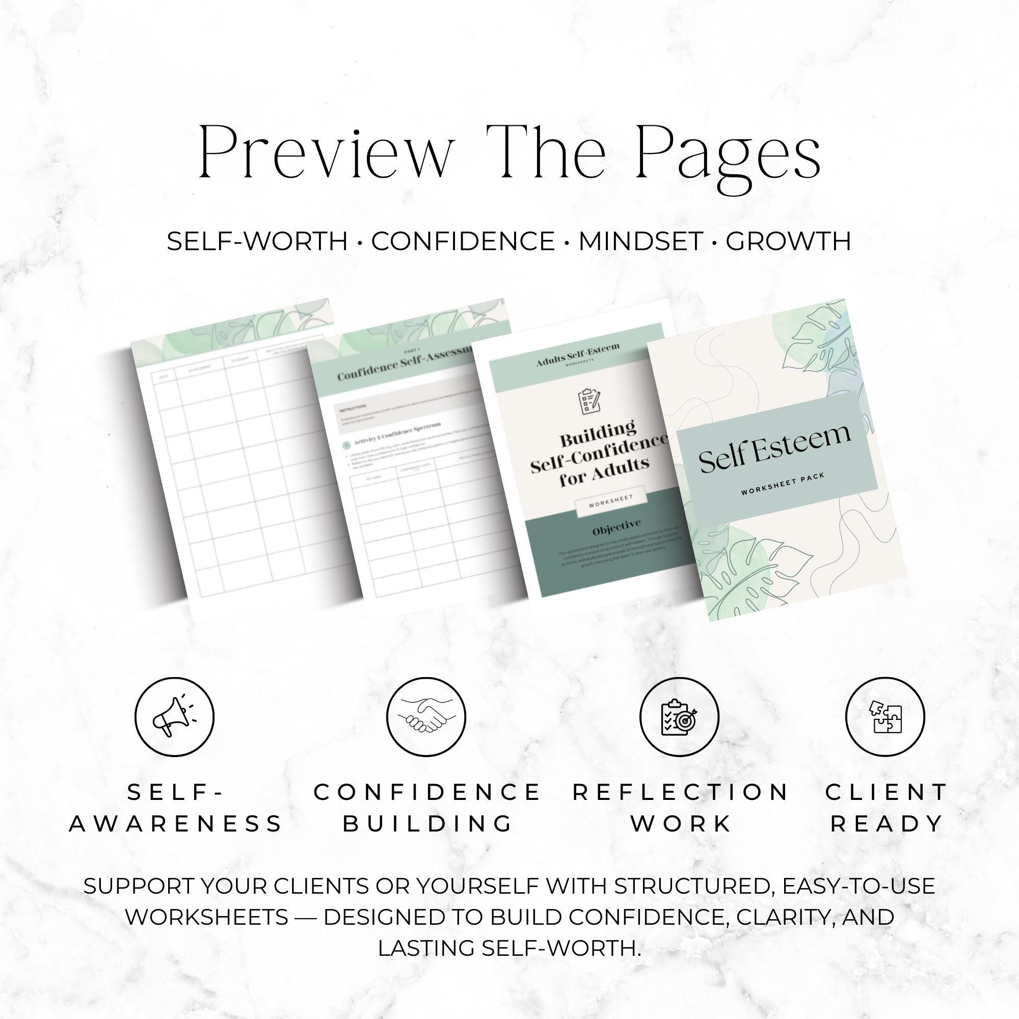 Self Esteem Worksheets for Adults, Life Coach Confidence Workbook, Self ...