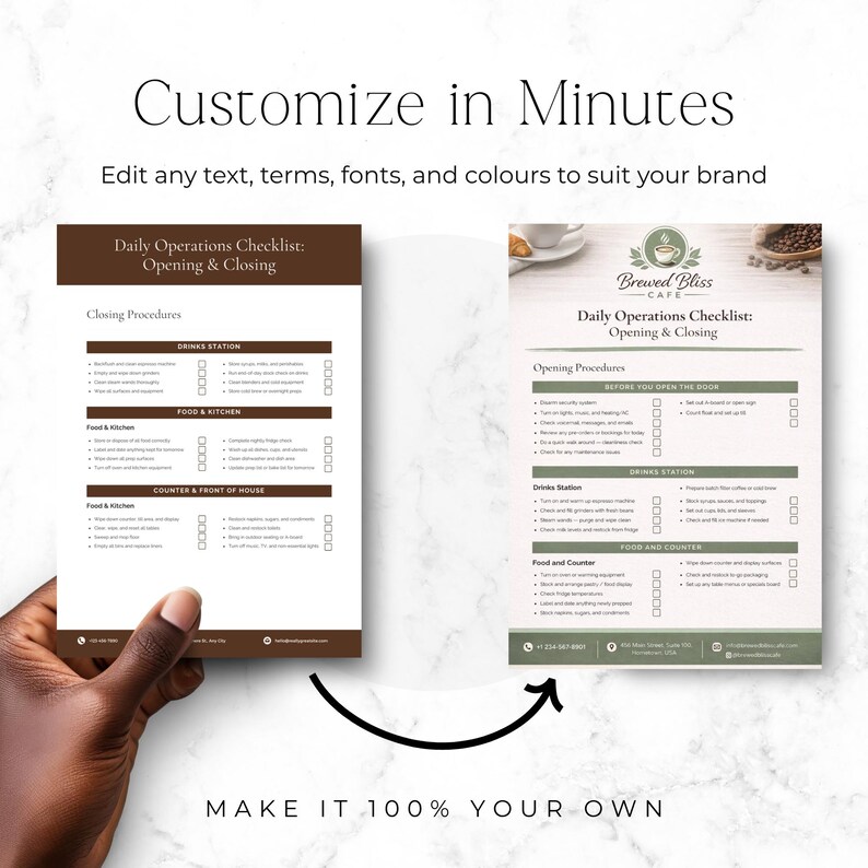 Coffee Shop Opening and Closing Checklist, Cafe Operations Template ...