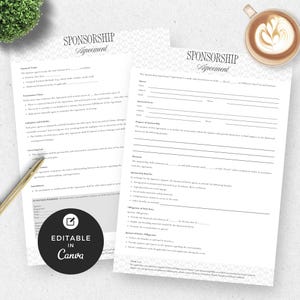 Sjabloon sponsorovereenkomst Bewerkbaar canva-contract voor evenementen Non-profit inzamelingsacties Sponsorvoorstel Ontwerpbundel sponsorpakket