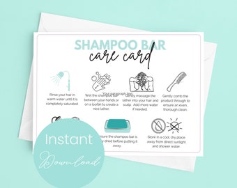 Shampoo Bar Care Card Template for Solid Shampoo Bar Instructions for Hair Care Card Solid Shampoo Care Card Template Natural Hair Care
