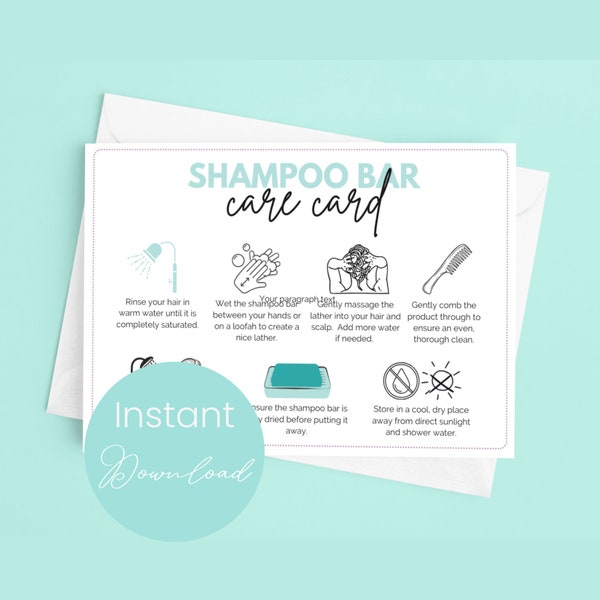 Shampoo Bar Care Card Template for Solid Shampoo Bar Instructions for Hair Care Card Solid Shampoo Care Card Template Natural Hair Care