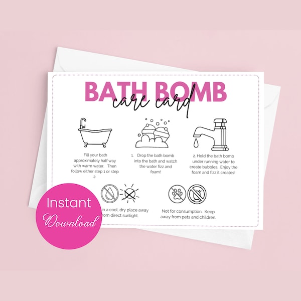 Bath Bomb Care Card Bath Bomb Instructions Printable Bath Bomb Template Business Card Small Business Packing Insert Bath Bomb Guide