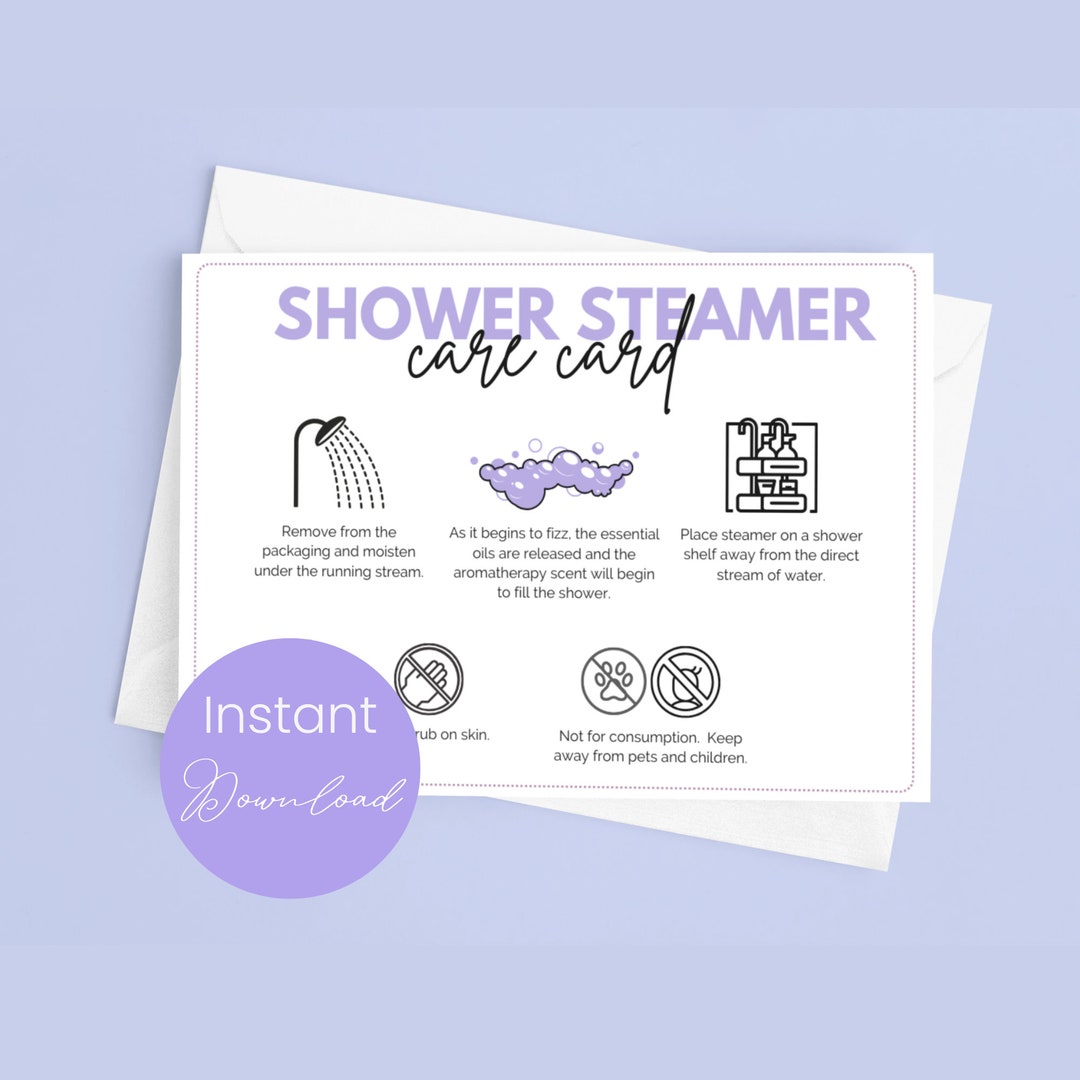 Shower Steamer Care Card Template Shower Mist Printable Instructions Shower Fizzer Packing ...