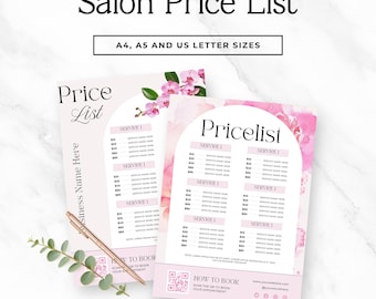 Salon Price List Template | Editable Canva Salon Menu | Beauty Service Menu | Printable Price List | A4, A5 & US Letter, Sprint
