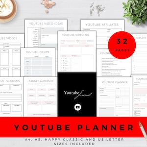 Planificador de YouTube, Planificador de videos, Calendario de contenido para redes sociales, Lista de verificación imprimible para vlogs, Rastreador de guiones, Descarga digital, Crecimiento de influencers