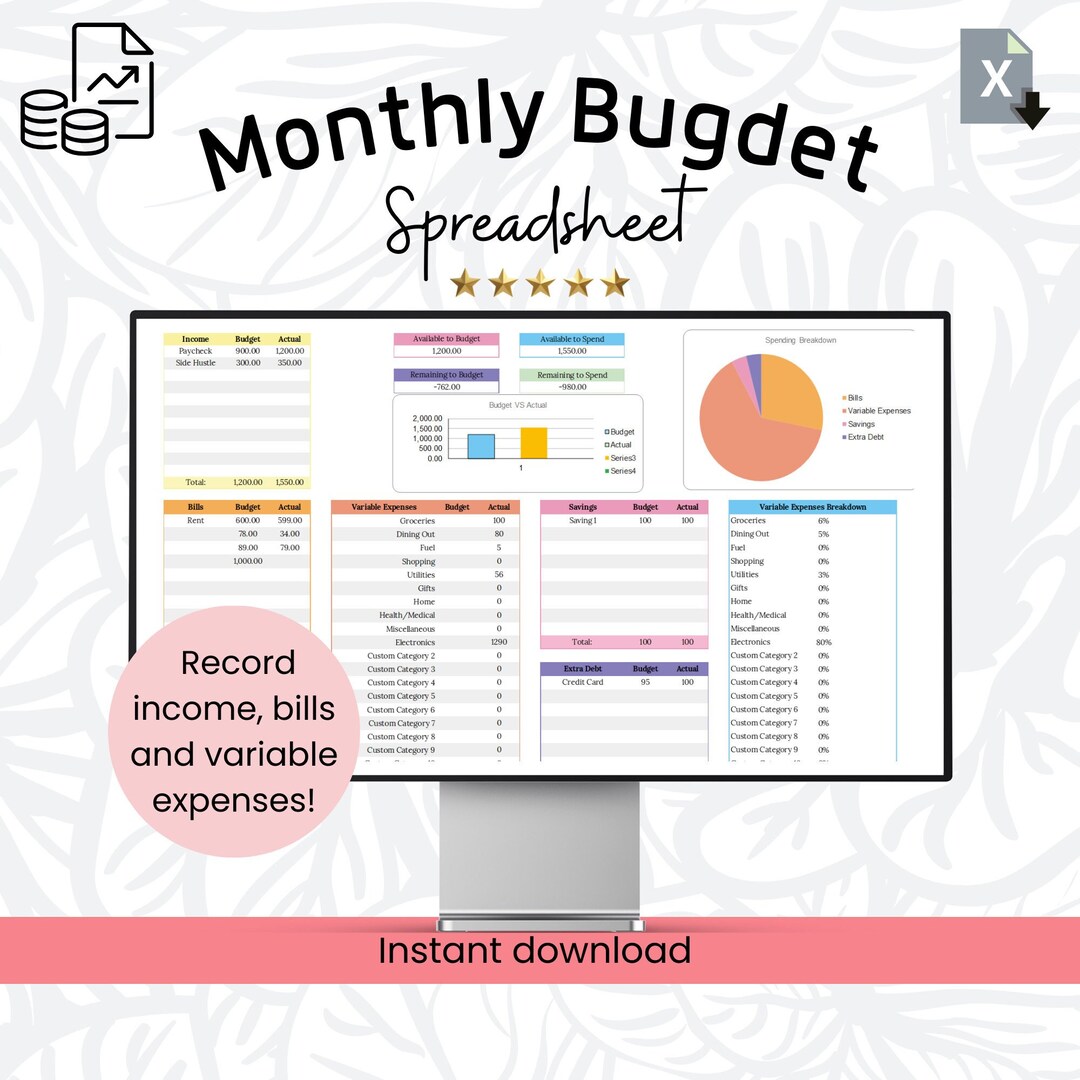 Budget Planner for Excel Budget Spreadsheet Google Sheets Monthly ...