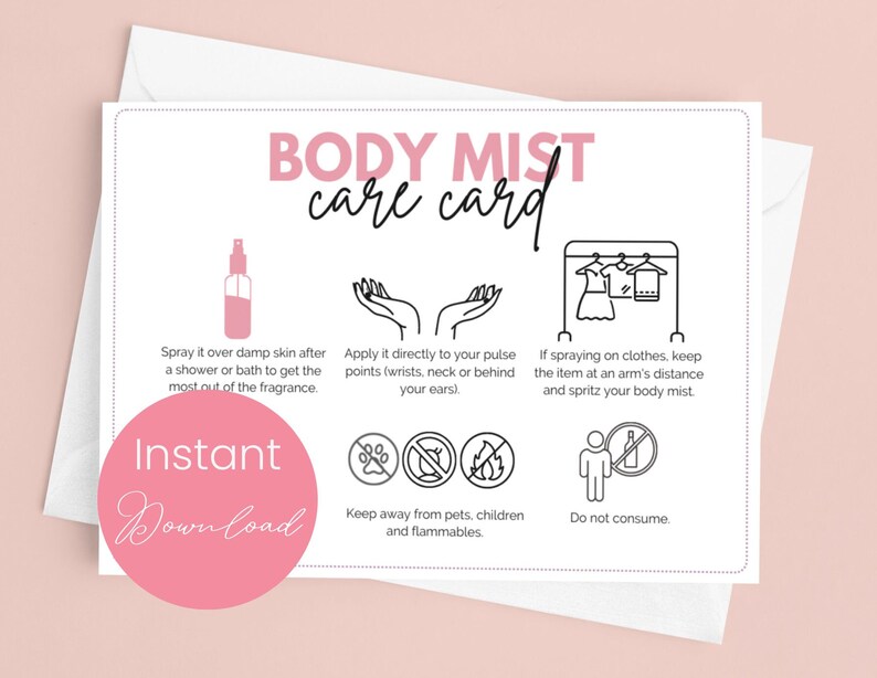 Body Mist Care Card Template Fragrance Mist Instructions for Body Spray