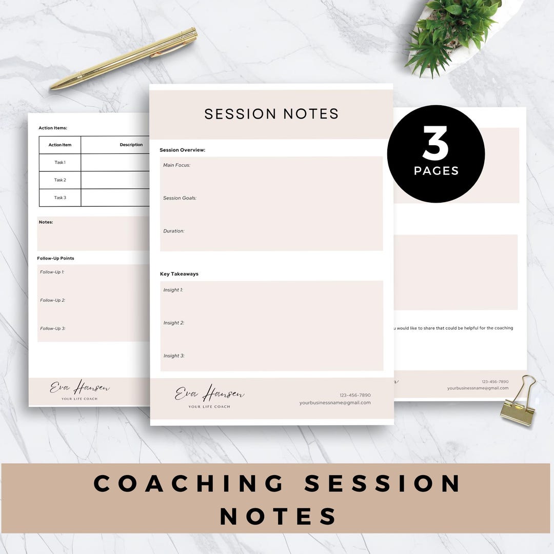 Coaching Session Planner Notes Template Editable Canva Life Coach