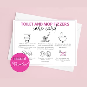 Afdrukbare kaart voor toilet- en dweilbom, veiligheidsbijsluiter met geurende koolzuur voor klanten, instructies toiletbom, pdf-gids dweilbom