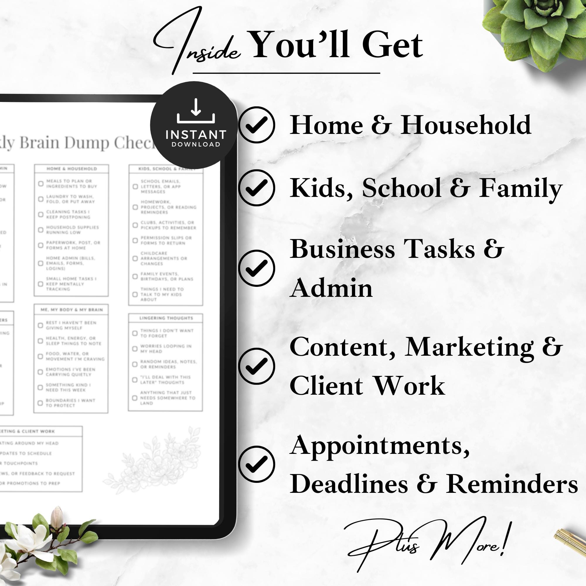 Simple Brain Dump Checklist.pdf Weekly Brain Dump Checklist Printable, Mompreneur to Do List Planner ...