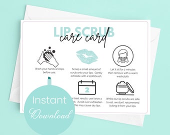 Lip Scrub Care Card Template for Lip Scrub Instructions for Lip Sugar Scrub Care Guide for Exfoliating Lip Balm Printable Care Card