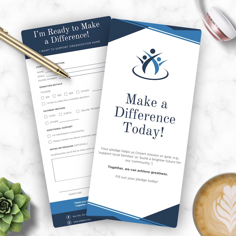Donation Pledge Card Template for Non-profits, Editable Canva Giving ...