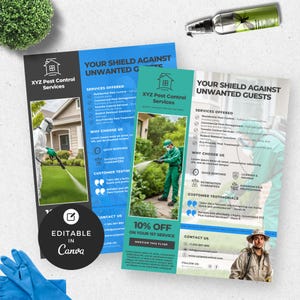 Pest Control Flyer Template Editable Pest Controller Services Handout for Exterminator Marketing Bundle Canva Flyer Pest Management