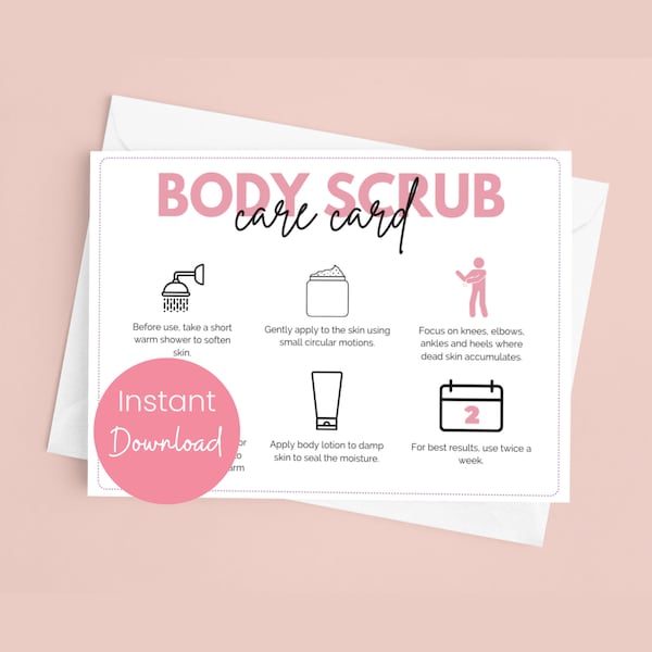 Body Scrub Care Card Template Sugar Scrub Instructions Exfoliating Butter Application Guide Scrub Customer Instruction Instant Download