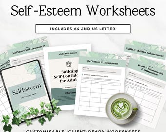 Self Esteem Worksheets for Adults | Life Coach Workbook | Editable Canva Templates | Confidence Building Worksheets | Client Homework