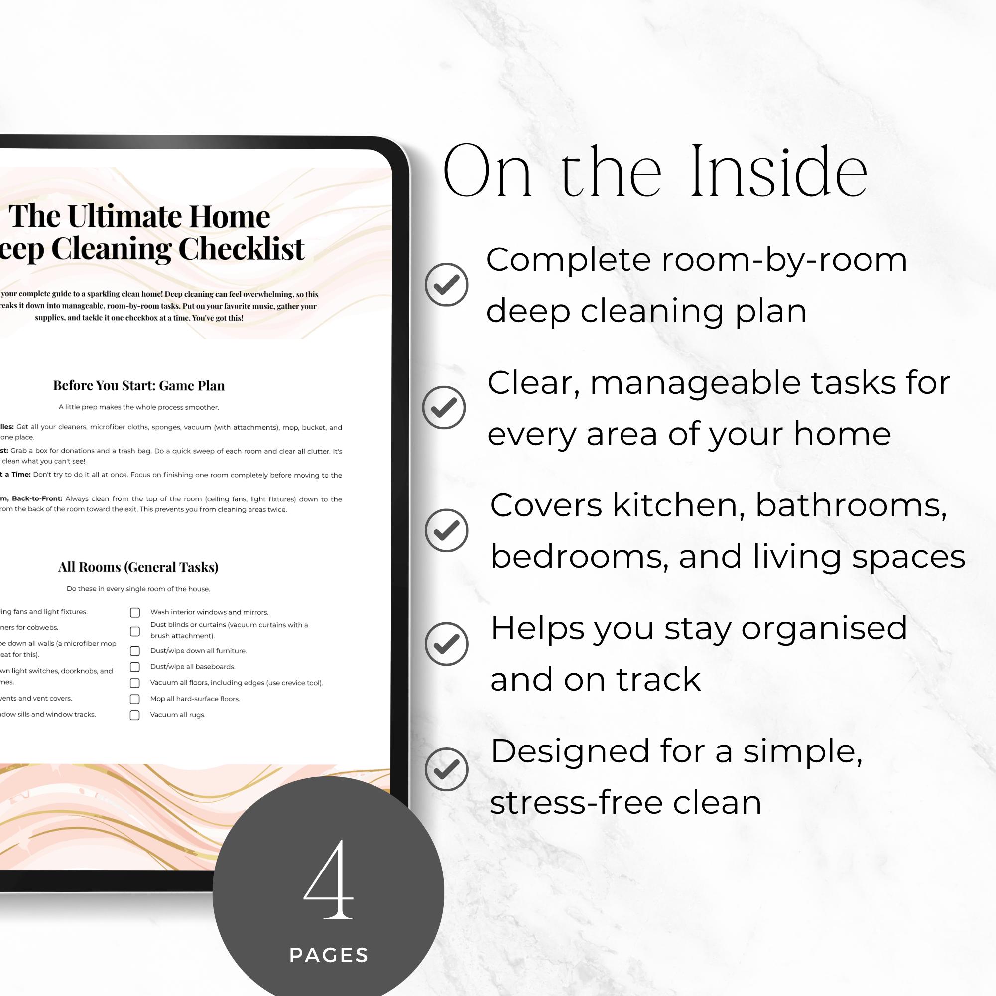 Deep Cleaning Checklist Printable PDF, Home Reset Planner for Busy Moms ...