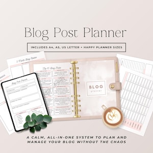 Afdrukbare blogpostplanner, blogplanner-pdf voor bloggers, checklist voor contentplanning, blogstatistiekentracker, digitale download