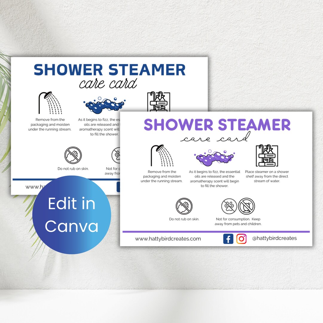 Editable Shower Steamer Care Card Template Shower Mist Instructions ...