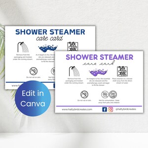 Editable Shower Steamer Care Card Template Shower Mist Instructions ...